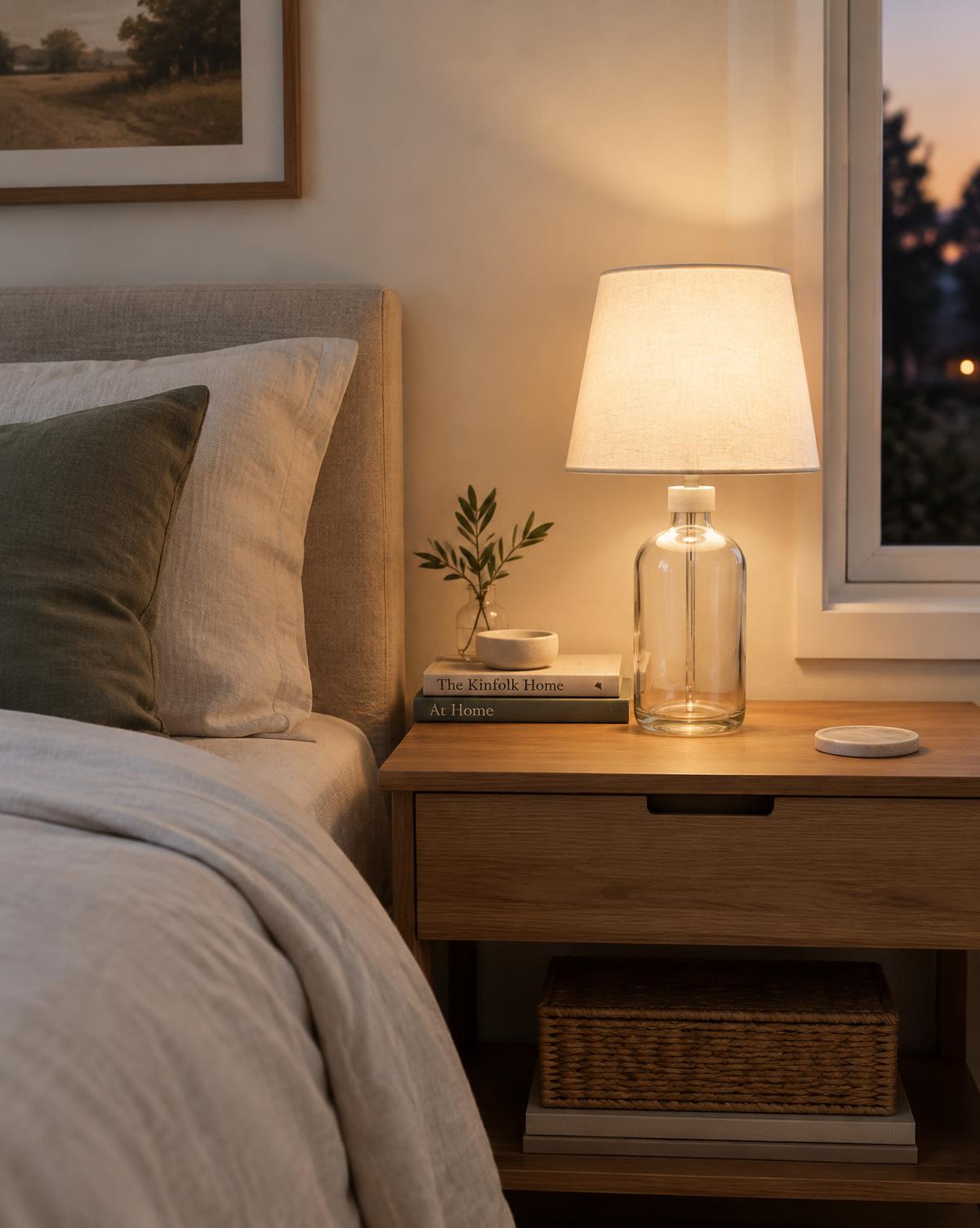 Lamp on a bedside table