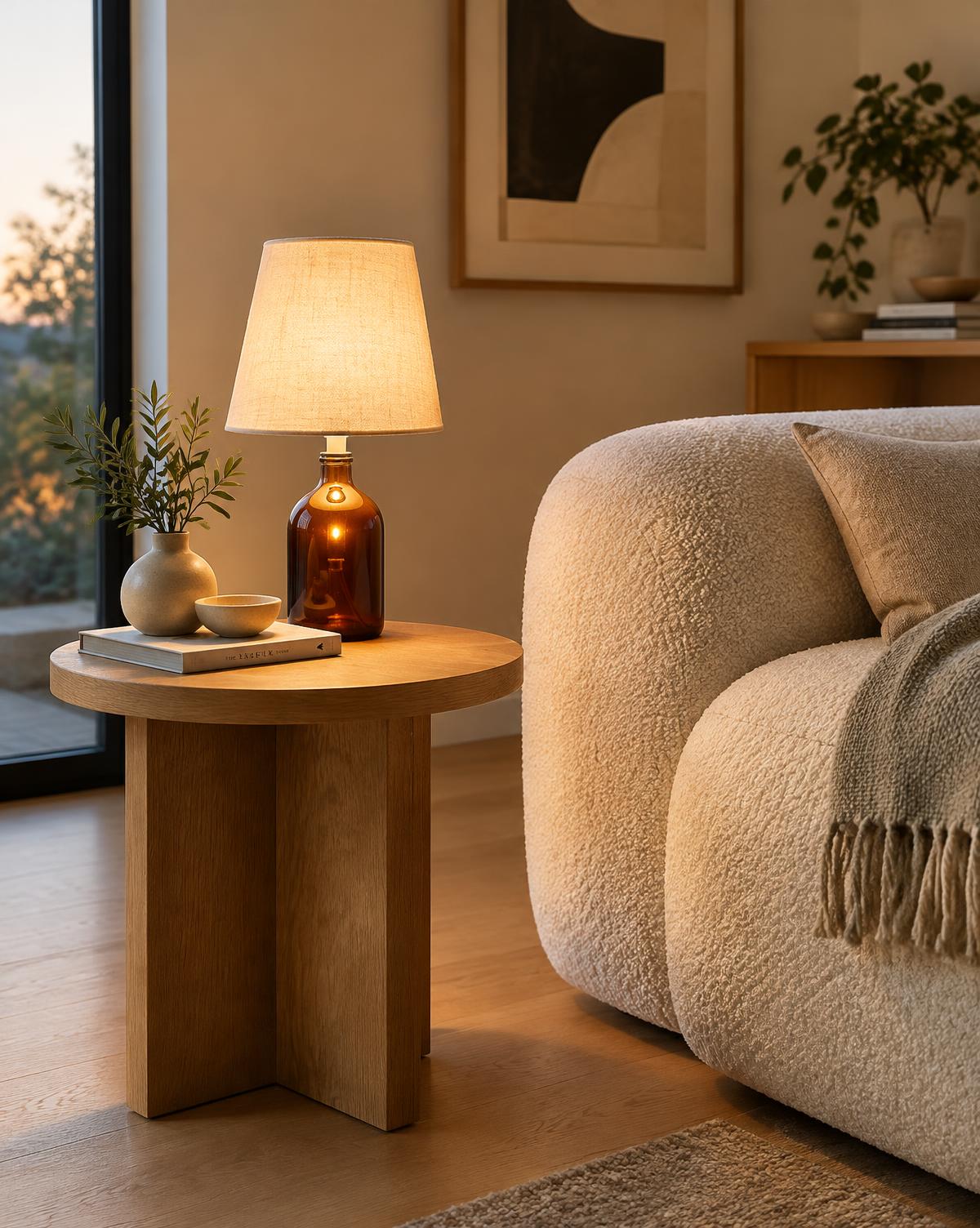 Living room lit by an Après Neuf lamp